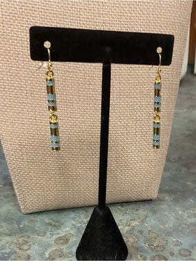 Vince Camuto Gold and Light Blue Bar Drop Earrings